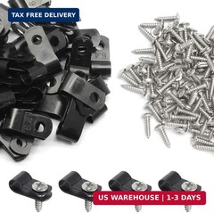 50 Pcs 1/4 Inch Black Nylon Cable Clip Wire Clamp | R-type, 6.4mm, Screw Mountin