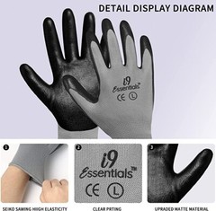 12 Pairs Polyester & Nitrile Safety Work Gloves with Seamless Liners Smooth