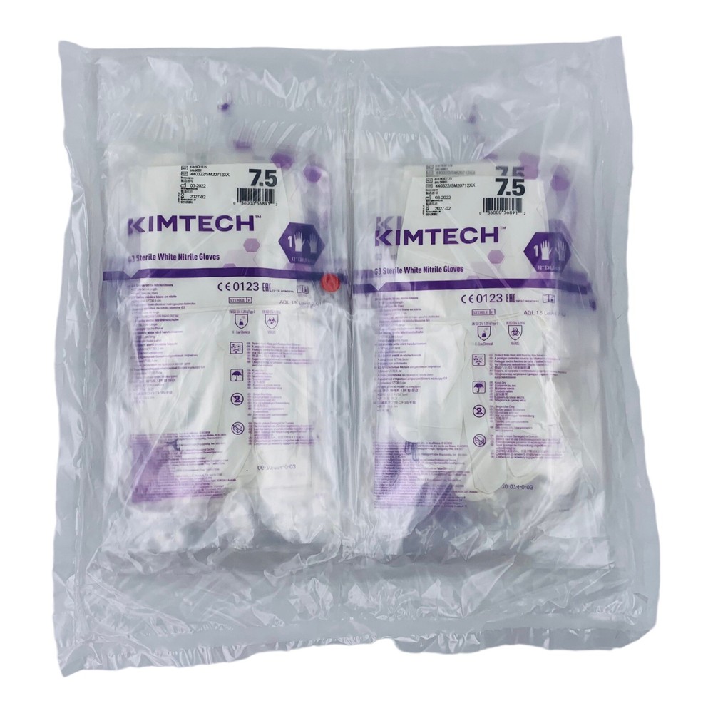 20 Pairs Sterile White Nitrile Gloves Kimtech G3 12”, 6 Mil, Size 7.5 EXP: 2027