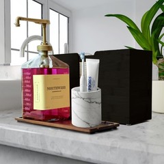 Bamboo Paper Towel Dispenser with Removable Wooden Lid Tray, Black