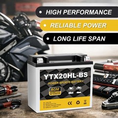 YTX20HL-BS Motorcycle Battery 12V 18Ah 310CCA, Maintenance Free Sealed AGM Po…