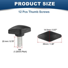 12 Pcs M8 x 20mm Tee Thumb Screws, 35mm Width Carbon Steel Tee Wing Knobs Screws