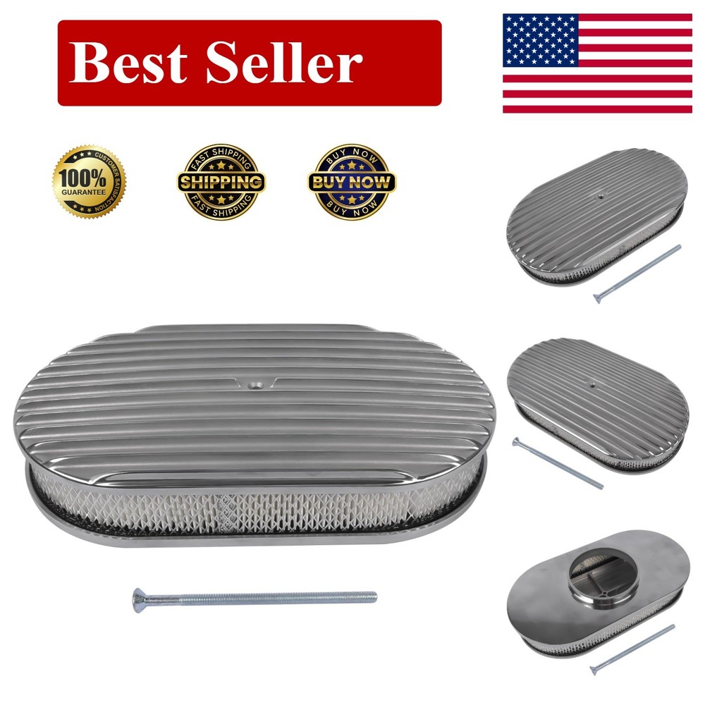 15″ Oval Full Finned Polished Aluminum Air Cleaner Filter Fits for Chevy SBC