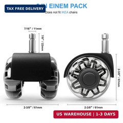 Office Chair Wheels Dual Rubber 2” (Set of 5) Heavy-Duty Chair Wheels Support 2