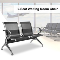 2-Seat Airport Waiting Chair Clinic Bench Office Reception Room Salon Black