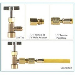 R134a A/C Can Tap With Tank Adapter For 1/4″ And 1/2″ AC Charging Hoses