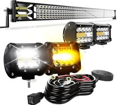 Off-Road LED Light Bar & Pod Kit: 52″ Combo Beam & 4×4″ Lights