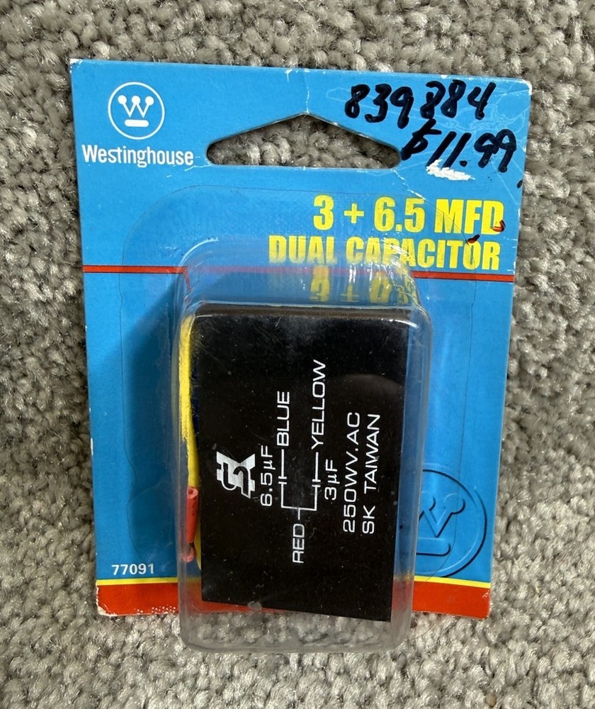 Ceiling Fan Dual Capacitor 3 Wire Unit 3 + 6.5 MFD, #77091, Westinghouse