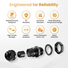 50pcs 1/2″ NPT Waterproof Cable Gland IP68 Nylon Cord Grip Connector Strain Reli