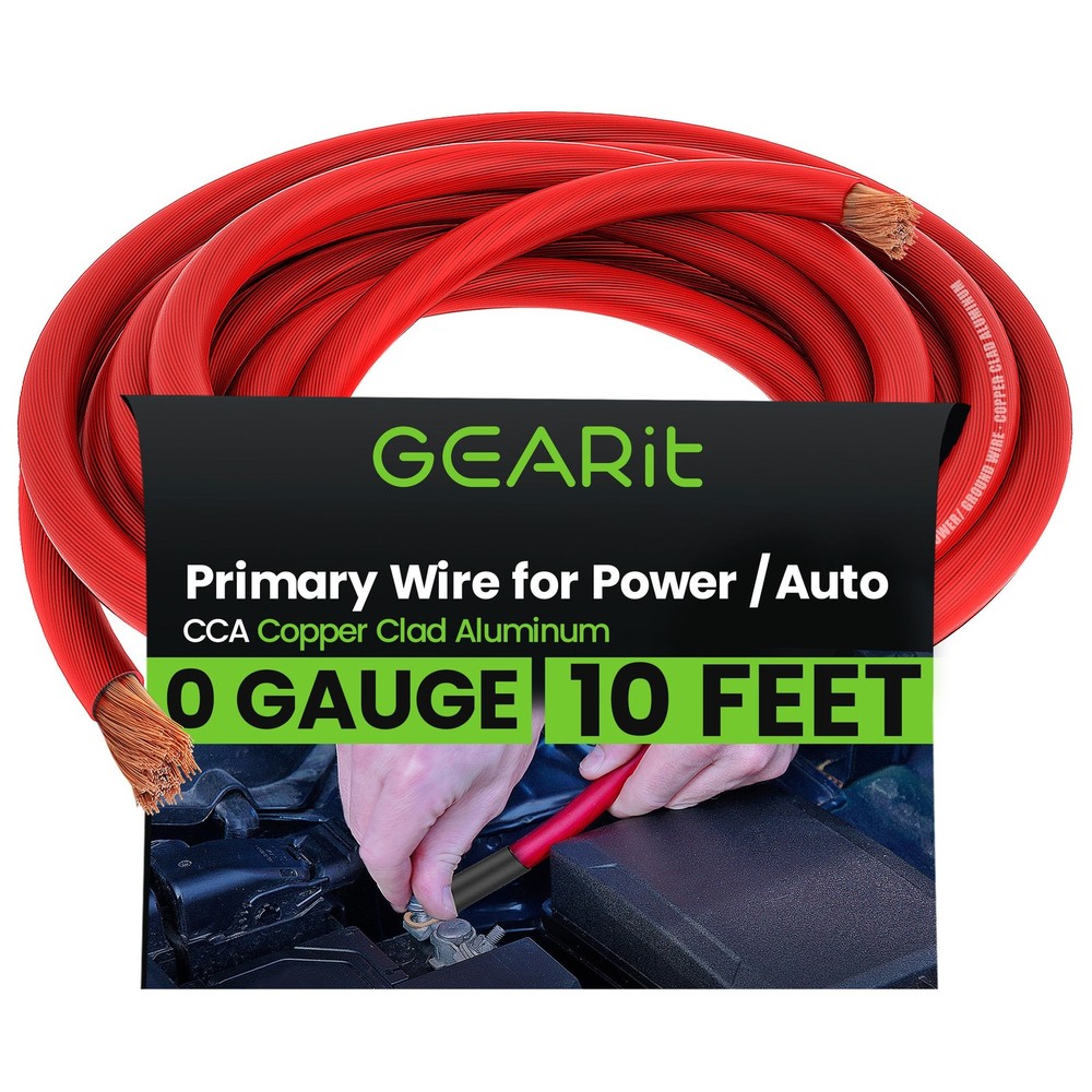GEARit 0 Gauge Wire 10 ft Red, 1/0 AWG Battery Cable CCA, Copper-Clad Aluminu…