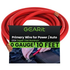 GEARit 0 Gauge Wire 10 ft Red, 1/0 AWG Battery Cable CCA, Copper-Clad Aluminu…