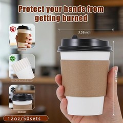 Coffee Cups, 50 Pack 12 oz Disposable Coffee Cups with Lids and Sleeves,