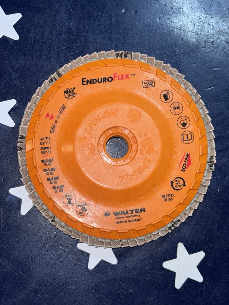 Two Walter 4-1/2” 40 Grit Spin-On Enduro-Flex 06B454 4.5″ X 5/8-11 2 Flap Disc