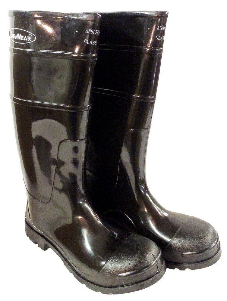BLACK PVC Rubber Construction Fishing Hunting Waterproof PLAIN TOE WORK BOOTS