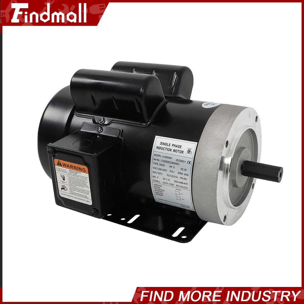 5HP Electric Motor 3450RPM Single Phase 208-230V 56C Frame 5/8″ Shaft 60HZ TEFC