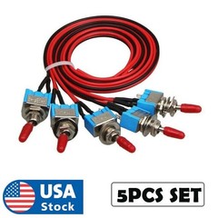 5PCS SET SPST Mini Toggle Switch Wires On/Off Metal Small Automotive Car Truck