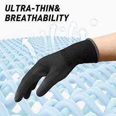 WOLF Ultra-Thin Black Work Gloves Polyurethane Palm Coated Nylon Shell 12 Pairs