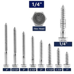 Durable Hex Head Lag Screws Stainless Steel High Strength 20 Pcs Set Decks New