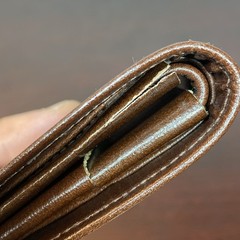 Vtg Wallet Bifold Brown Glove Cowhide Leather Striped Interior Accent Rips AS IS