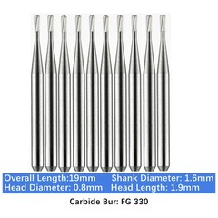 10-100pcs FG 330 Dental Pear Carbide Burs 19mm Friction Grip Bits for High Speed