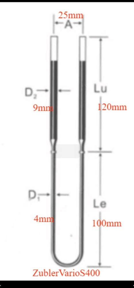 MoSi2 Heat Element 1700C 4/9 (Moly Disilicide) Le=100mm, Lu=120mm, A=25mm