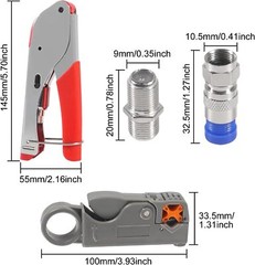 Coax Cable Crimper Tool Kit Coaxial Compression Fitting Wire Stripper…