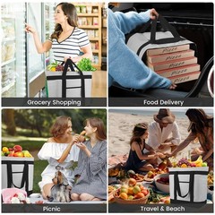 Insulated Grocery Tote Bag Large Reusable Cooler Bags w/ Zipper Leakproof Grey
