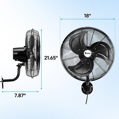 18” Industrial Wall Mount Fan Oscillating, 3-Speeds High Velocity Max. 4592 CFM