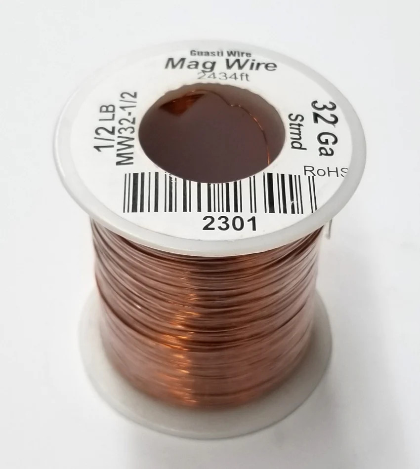 MW32-1/2, 32 Gauge Insulated Magnet Wire 1/2 Pound Roll (2,434′ Approx.) 32AWG