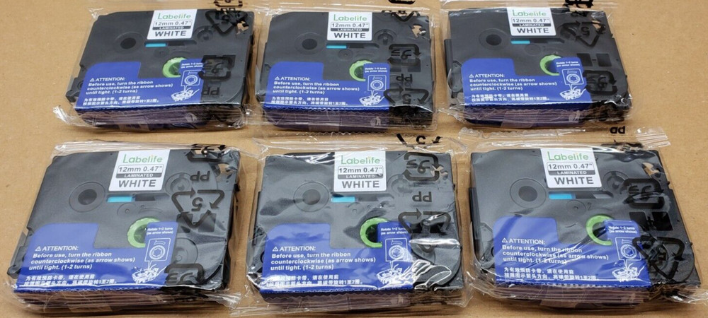 6PK Black On white Compatible Brother Label Maker Tape TZe-B31-731 12mm 0.47 In.