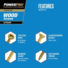 Power Pro Premium Exterior Wood Screws, #10 x 3-1/2″ x 3-1/2″, Bronze