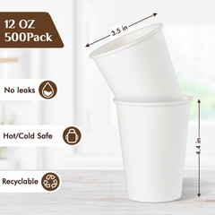 Vplus 500 Pack 12 OZ Paper Coffee Cups With Lids, Disposable 12 OZ, White