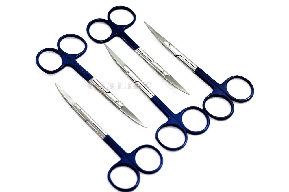 NEW GERMAN 5 IRIS SCISSORS 4.5″CURVED SUPERCUT DENTAL SURGICAL INSTRUMENT-BLUE