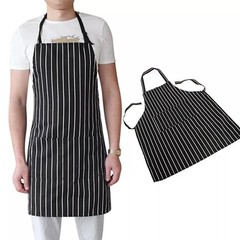 1Pc Adjustable Chef Apron with Two Pockets Striped Kitchen Bib for Men and Women