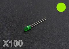 100pcs Yellow Green 5mm 2-pin LED with Diffuse Green Colored Lens