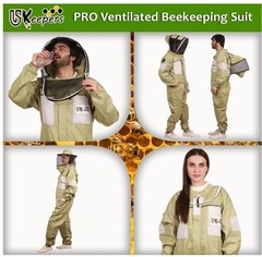 Unisex Ultra-Ventilated Polycotton Beekeeping Suit Gloves & Two Veils Olive Lge