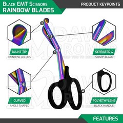 3 EMT Scissors 7.25″ Rainbow Blades with Black Handle Utility Shears German Gr
