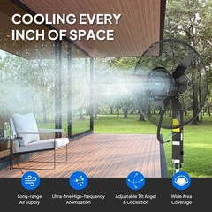 26” Industrial Misting Cooling Fan w/60° Oscillation, 3 Speeds 11Gal Water Tank
