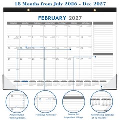 2026-2027 Desk Calendar – July 2026 – Dec 2027, 18 Months 17″ x 12″, black