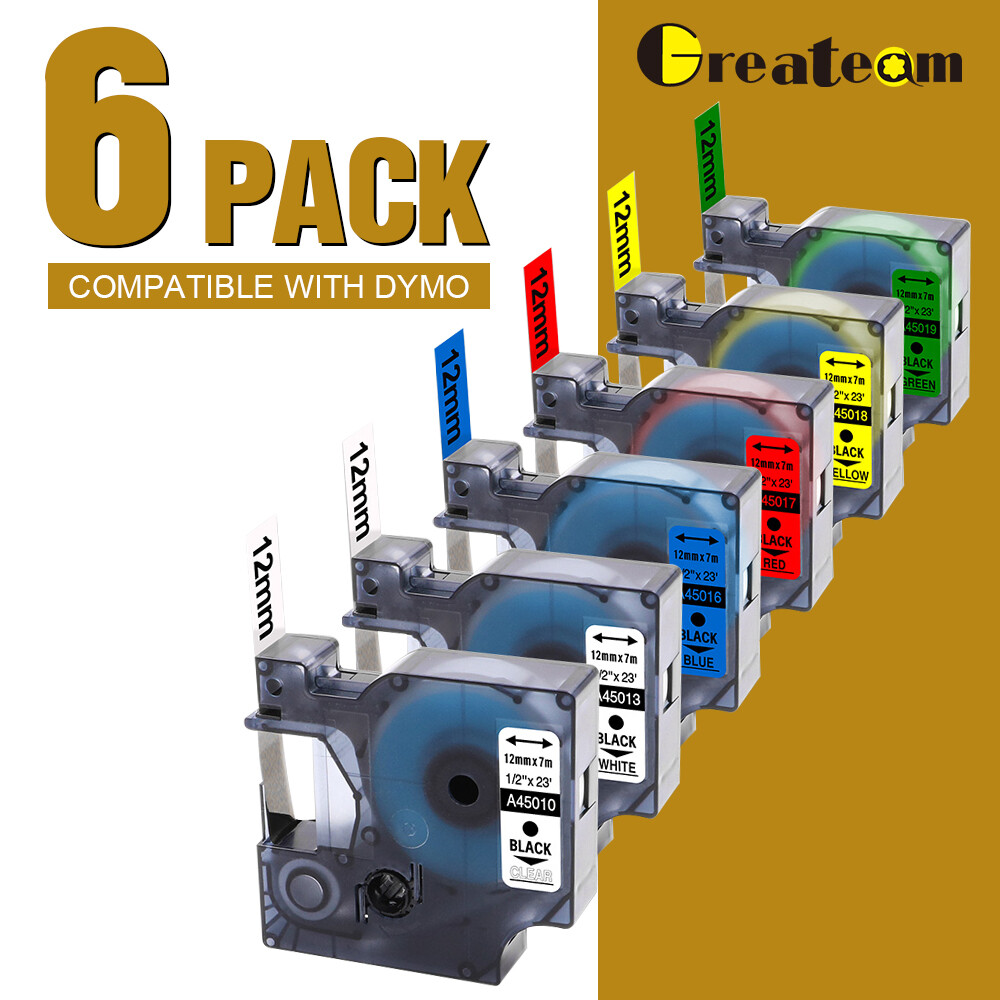 6PK Compatible Dymo D1 45013 45010 Label Tape for DYMO LabelManager 160 280 420P