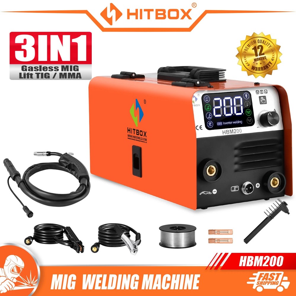200A HITBOX 110V/220V Gasless MIG Flux Core ARC/Lift TIG/MMA Welder