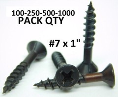 (100-250-500-1000) #7 x 1″ Flat Head NIBS Phillips Coarse Black Wood Screws HF