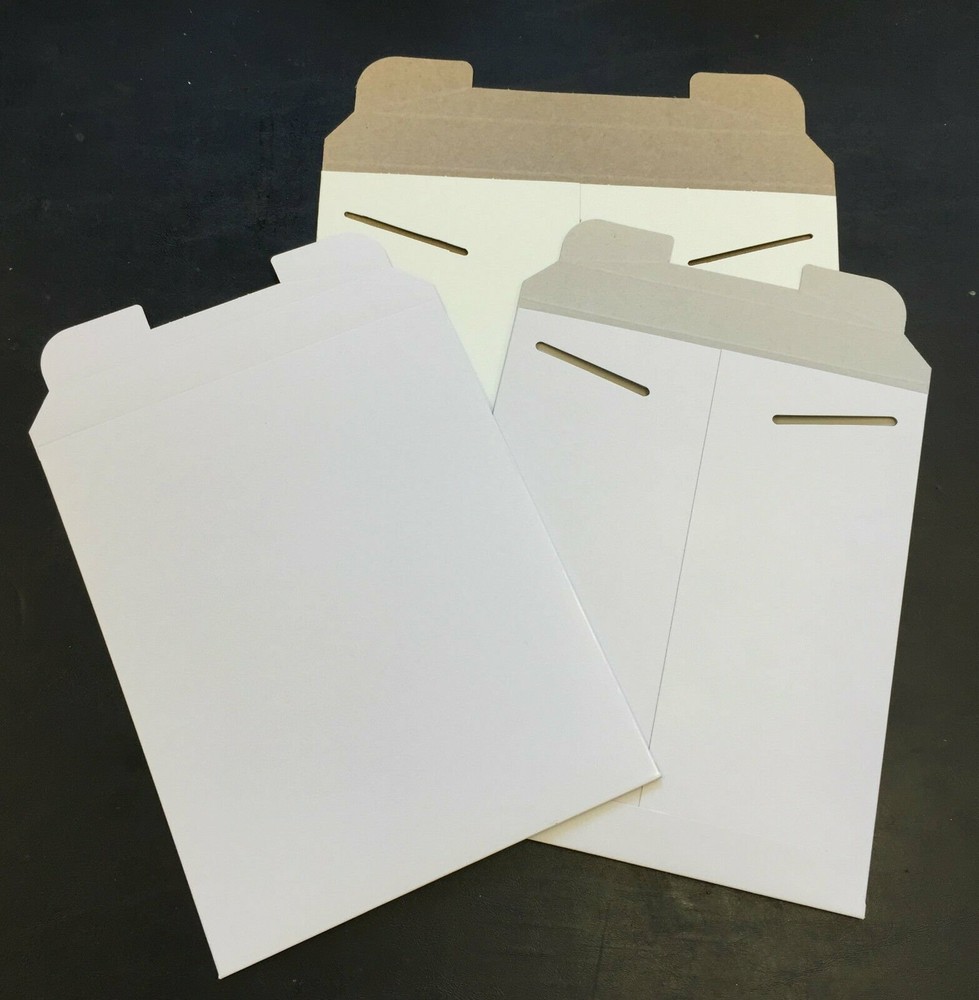 25 9.75 x12.25 White No Bend Paperboard Tab Lock Rigid Photo Document Mailer