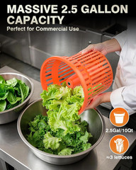 Commercial Salad Spinner – 2.5 Gallon Salad Dryer W/Aluminum Handle & Draining H