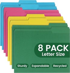 Vibrant Colored File Folders – 8 Pack 1/3 Cut Tabs for Efficient Organization