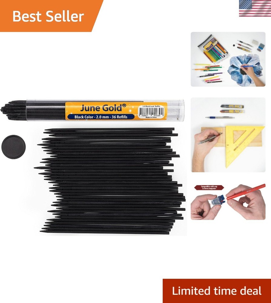 2.0mm Black Lead Refills 36 Count Break Resistant Bold for Art & Crafts