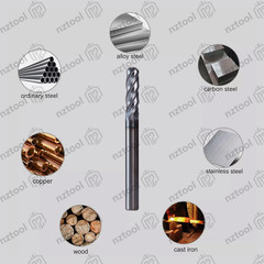 5 PCS 4 Flute 3/16″ x 2″ Overall Length Ball Nose Carbide End Mill AlTiN Coated
