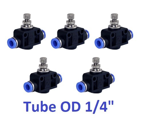 Air Flow Speed Control Valve Tube OD 1/4″ Inch Pneumatic Push In Fitting 5 Piece