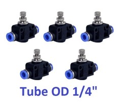 Air Flow Speed Control Valve Tube OD 1/4″ Inch Pneumatic Push In Fitting 5 Piece