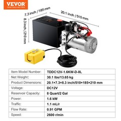 VEVOR Hydraulic Pump8 Quart Single Acting DC12V for Car Lifting Platforms 2.1HP